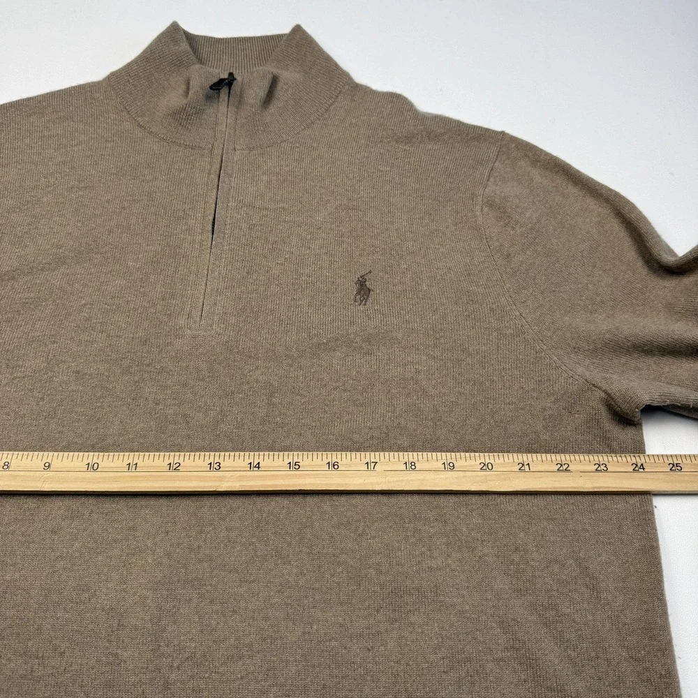 Polo By Ralph Lauren Sweater Mens XL Brown Wool 1/4 Zip Mock Neck Knit Pullover